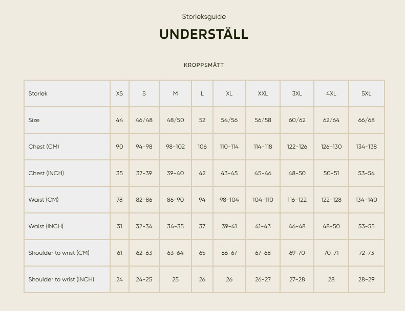 Härkila Storleksguide - Underställ Tröja Män