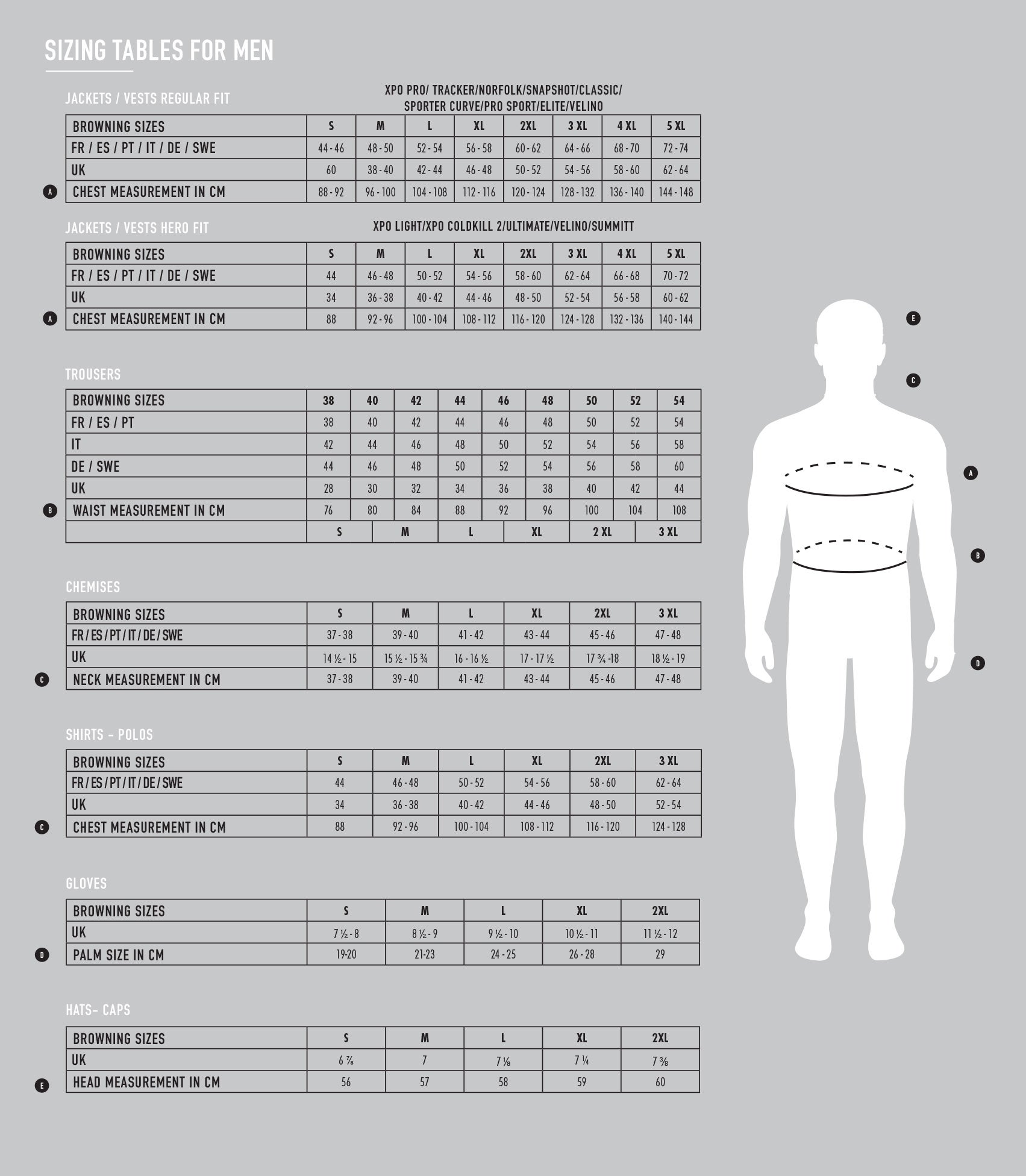 Browning- Size chart men