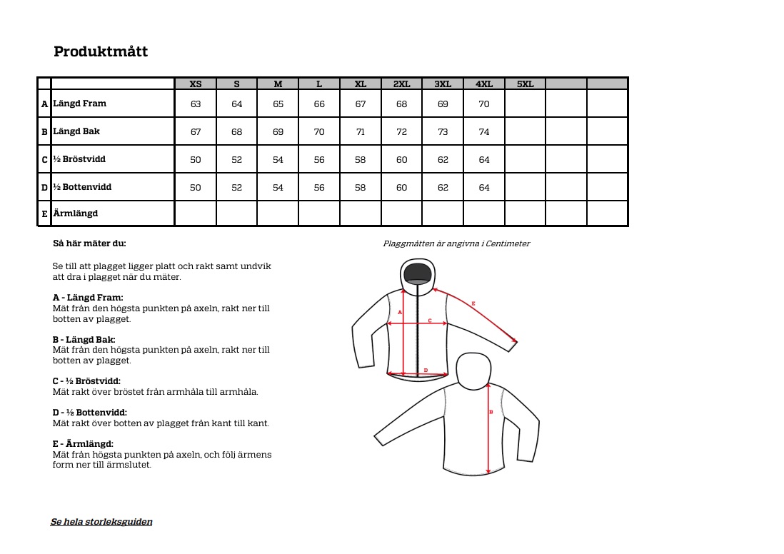 Swedteam Storleksguide - Väst
