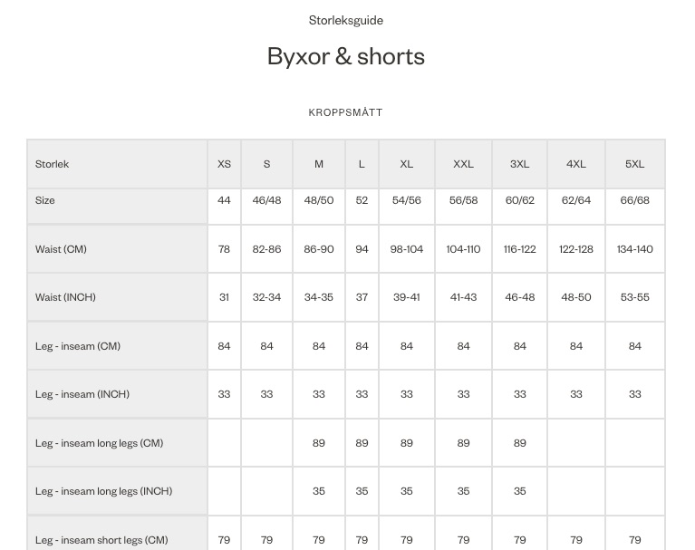 Seeland Storleksguide - Byxor & shorts Män