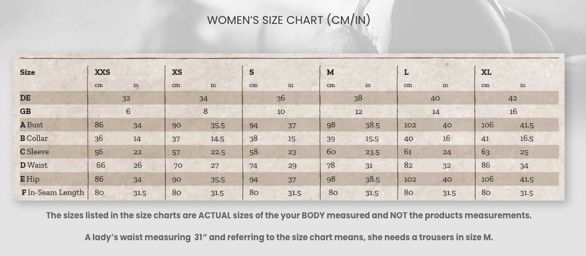 ShooterKing Size chart Women's size