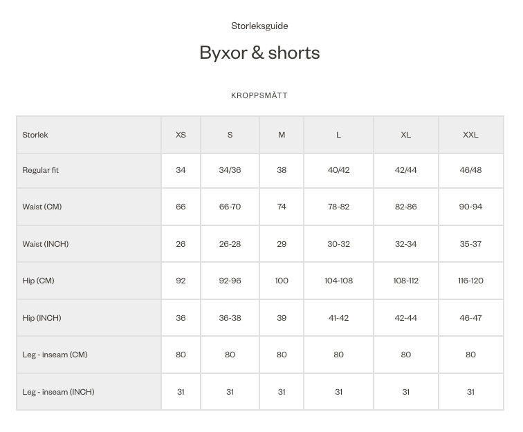 Seeland Storleksguide - Byxor & shorts Dam