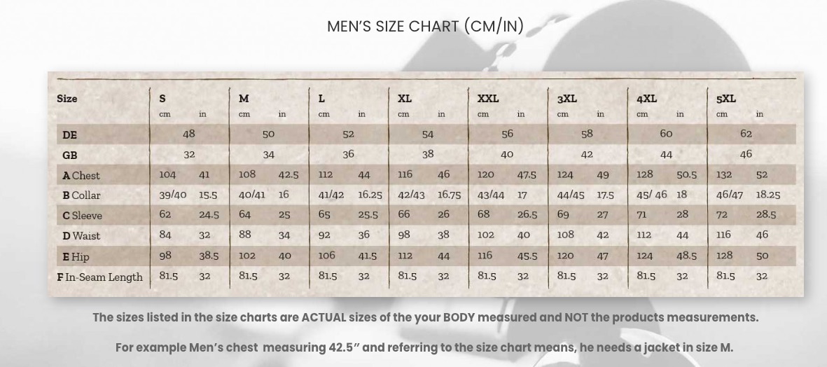 ShooterKing Size chart Men's size