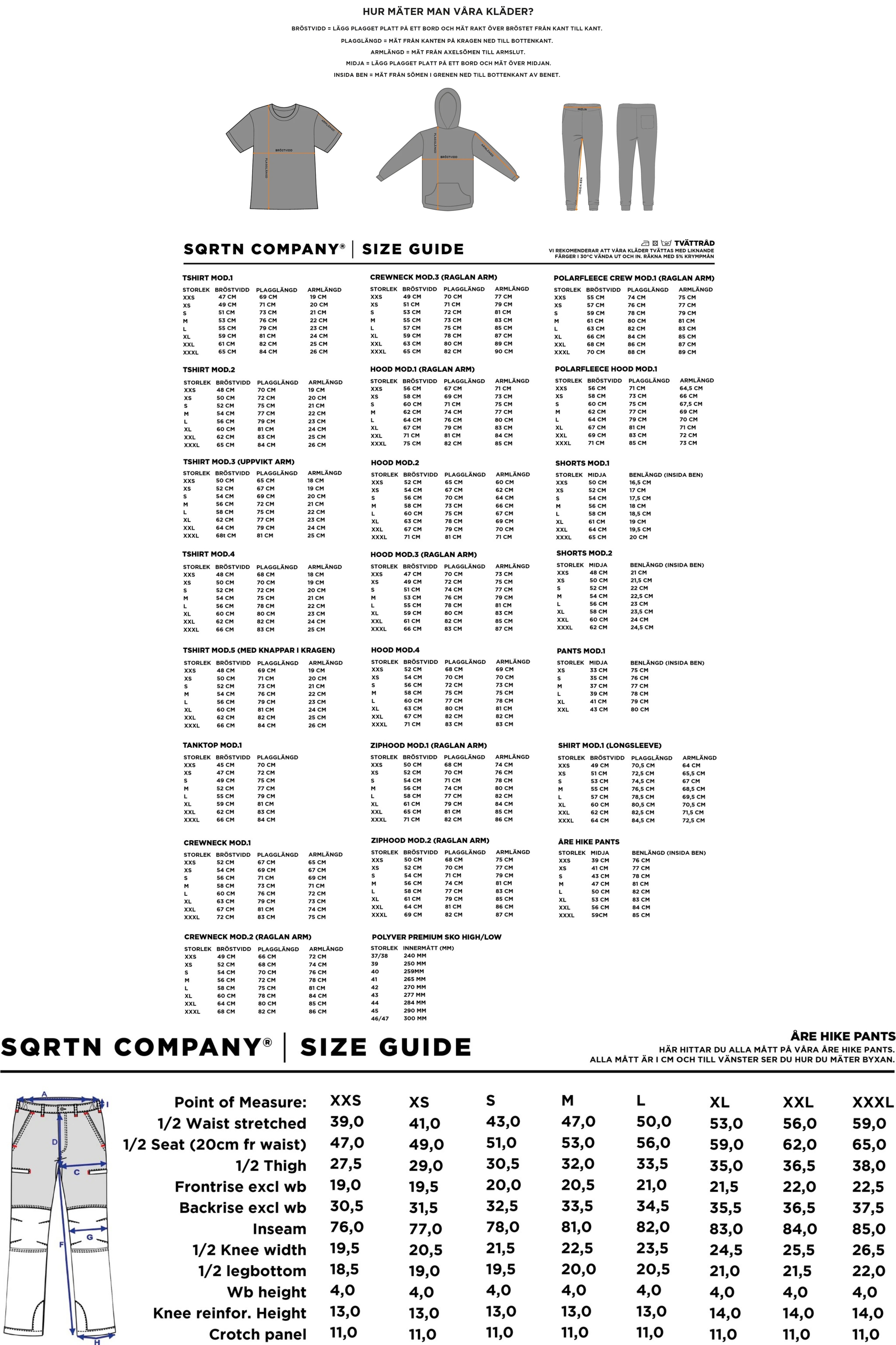 SQRTN-Size chart clothing