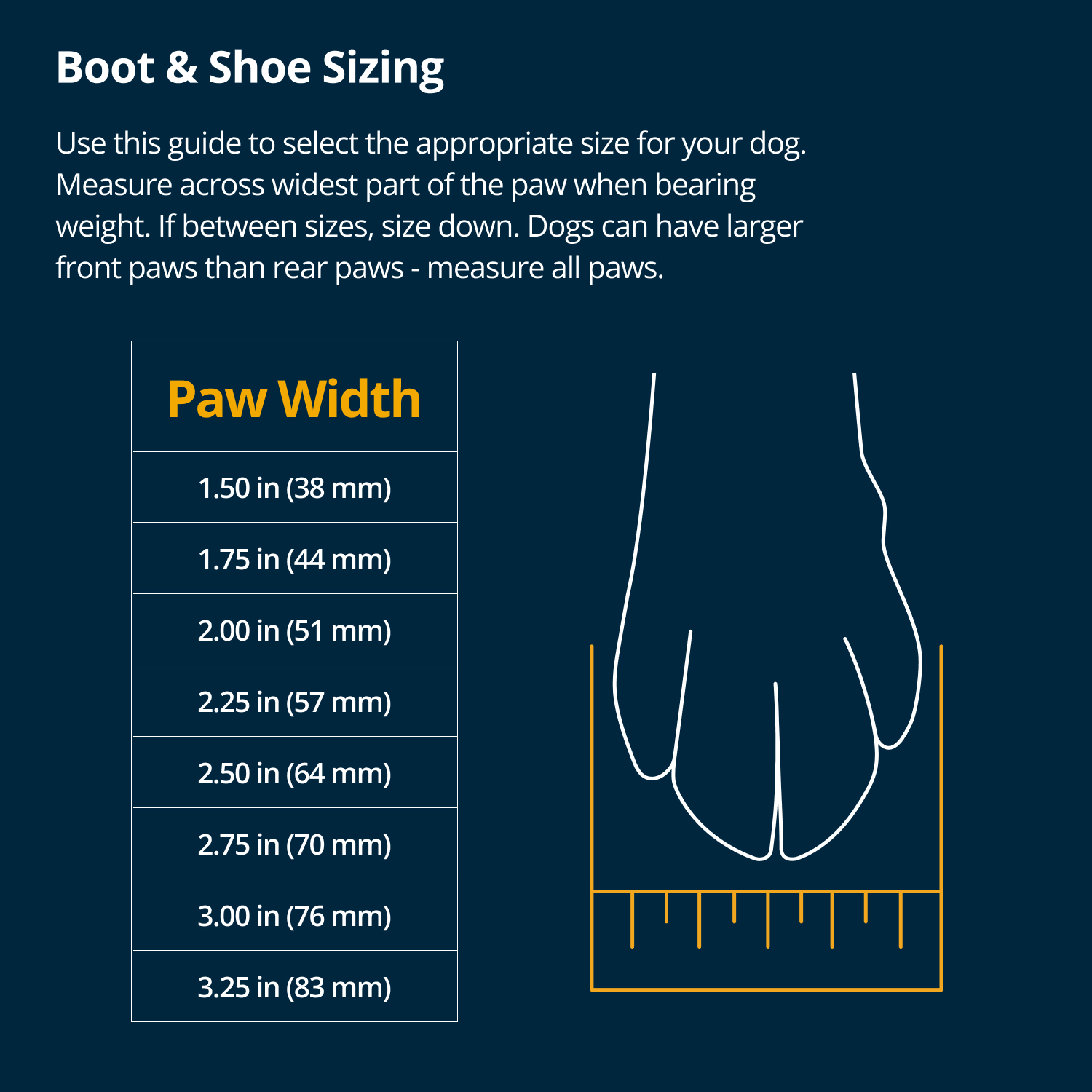 Grössentabelle Ruffwear - Hundeschuhe