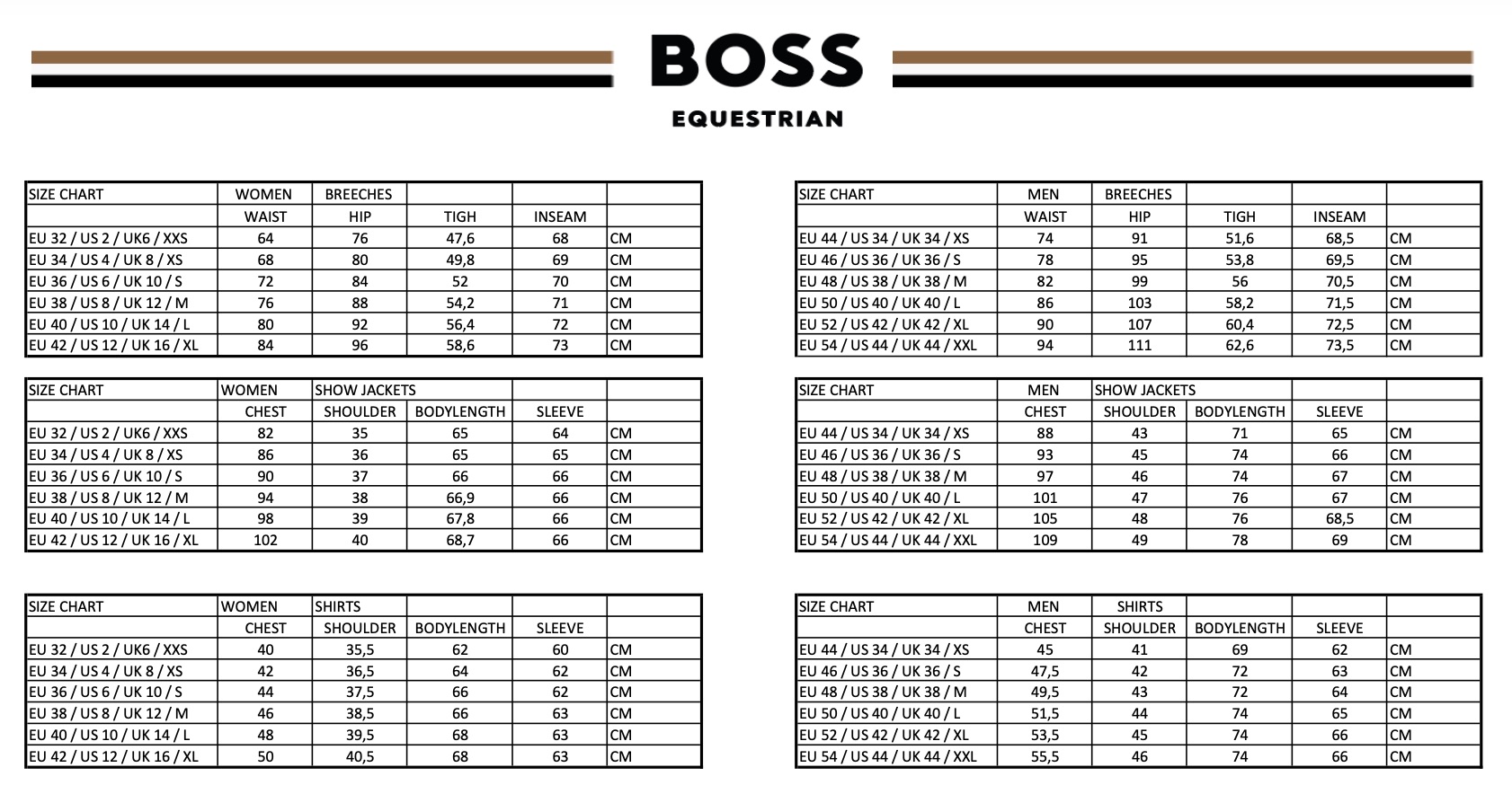 BOSS Equestrian_Grössentabelle Women & Men