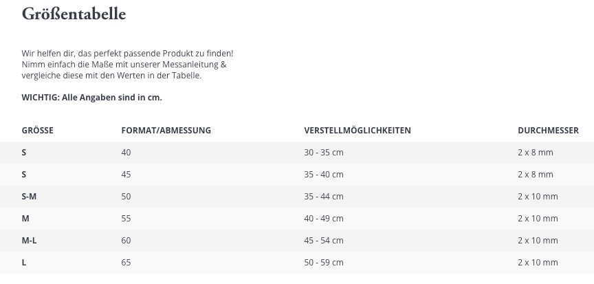 Grössentabelle Hunter Halsband Malia